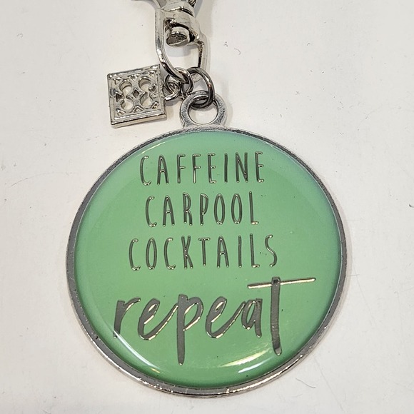 Mary Square Teal Mint Green Enamel Keychain Caffeine Carpool Cocktails Repeat - Picture 3 of 5